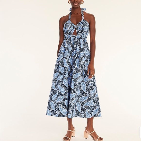 J. Crew Collection Halter Cutout Dress In Ratti Pacific Paisley - Picture 1 of 15
